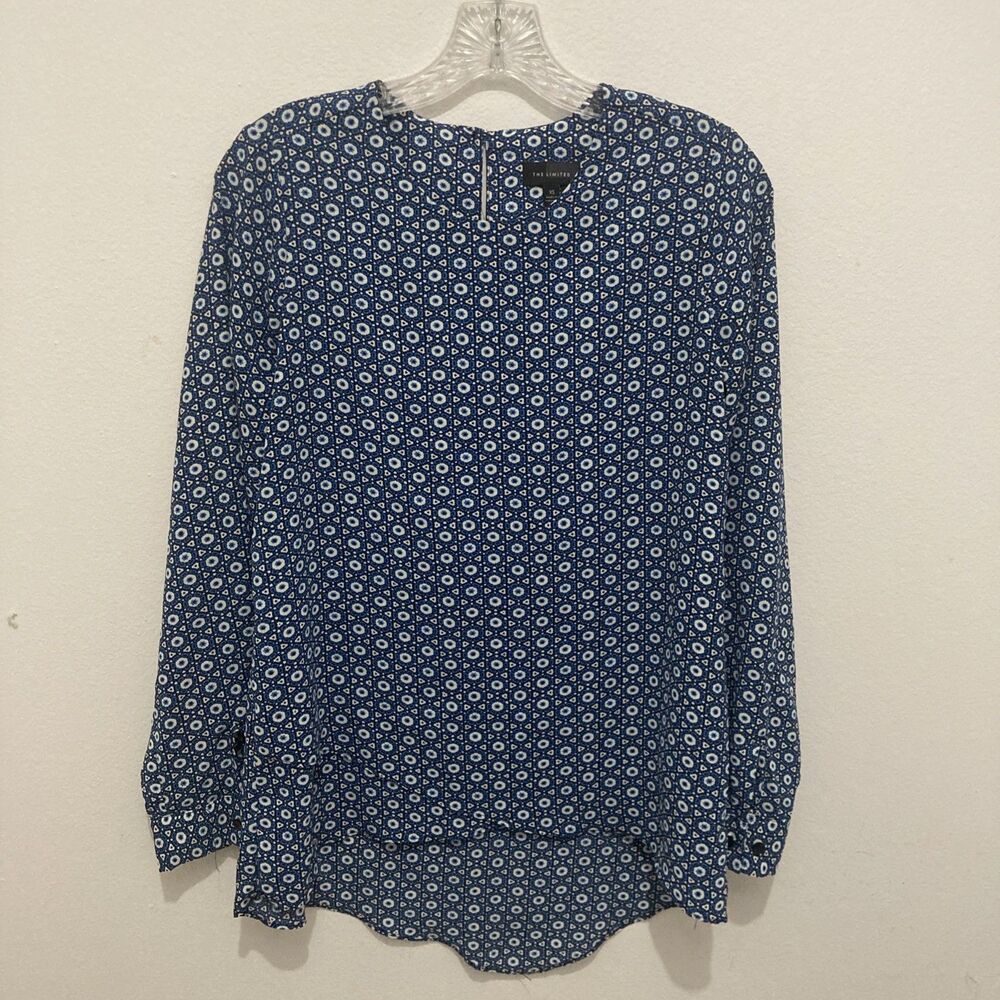THE LIMITED black white blue geometric scoop neck hi-low hem pullover top XS